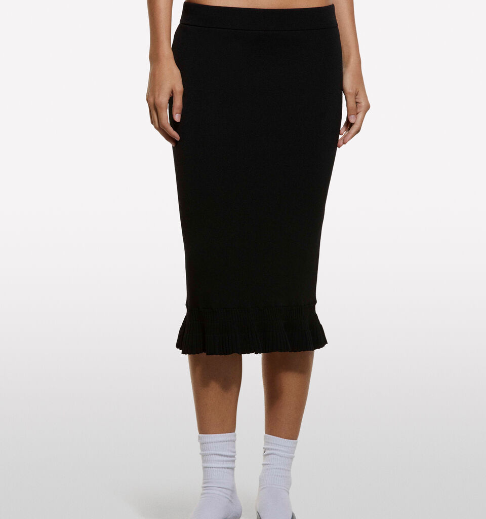 Black knit skirt with rouches - women's midi skirts - Black | Sisley image number 3